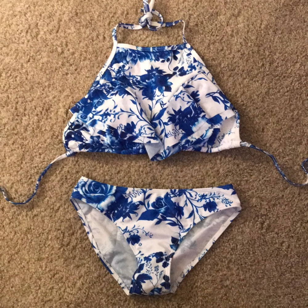 Floral Bikini with Ruffled Halter Top